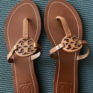 TORY BURCH Mini Miller Sandal, brown leather, women's size 8
